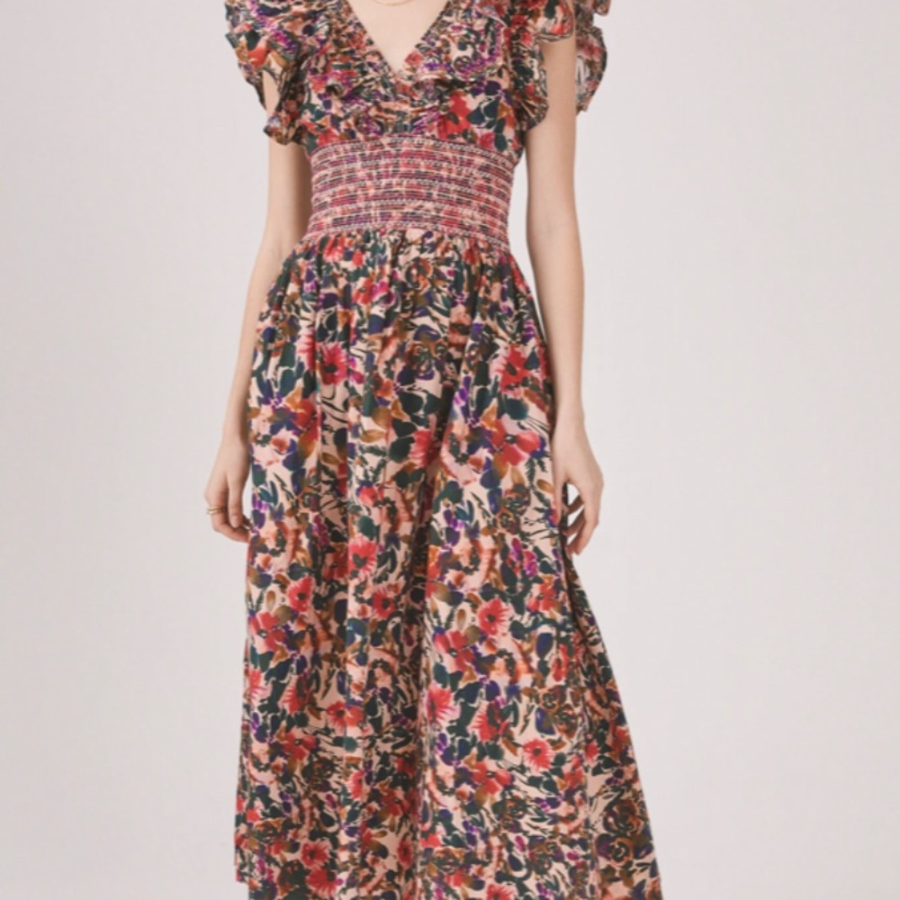 Something Navy Natalie Smocked Floral Midi-Dress